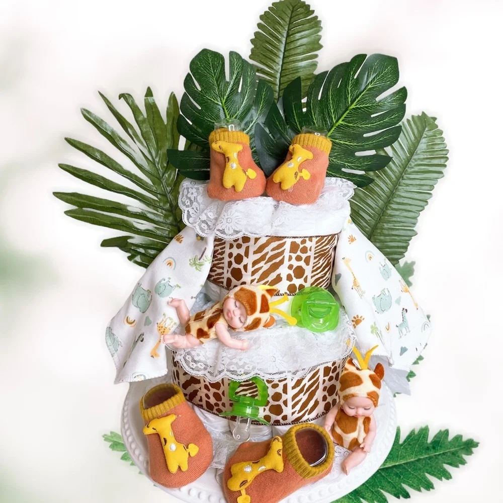 Twins Safari Giraffe Diaper Cake, Safari themed
